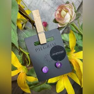 New 💟 Pilgrim studs earings amethyst silver post (5 mm diameter)